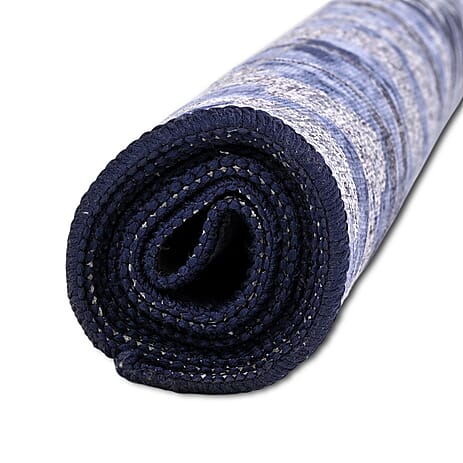 Hush Heven Vintage Printed Chenille Area Rug with Non-Slip Backing (180x120cm) - Blue, Black & White