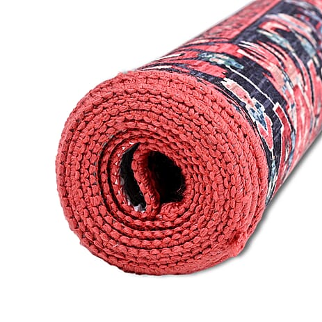 Hush Heven Vintage Printed Chenille Area Rug with Non-Slip Backing (180x120cm) - Red & Multicolor