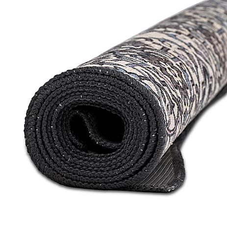 Hush Heven Vintage Printed Chenille Area Rug with Non-Slip Backing (180x120cm) - Grey