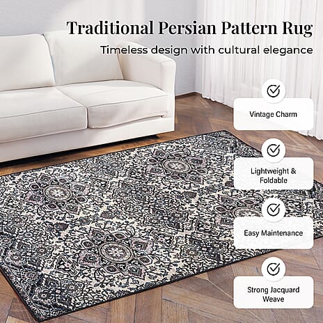 Hush Heven Vintage Printed Chenille Area Rug with Non-Slip Backing (180x120cm) - Grey