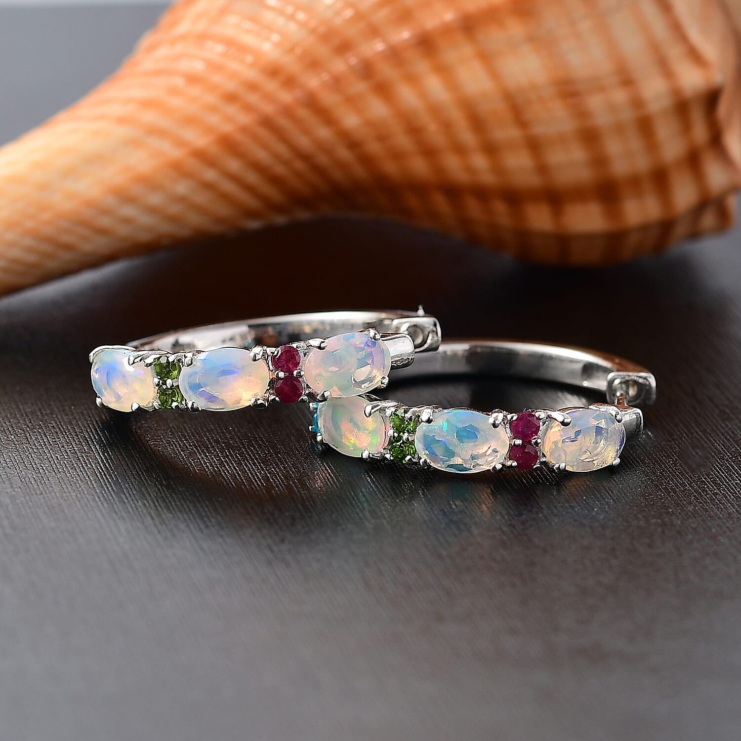 Ethiopian Faceted Opal & Multi Gemstones Earring with Clasp in Rhodium Overlay Sterling Silver 2.20 Ct.