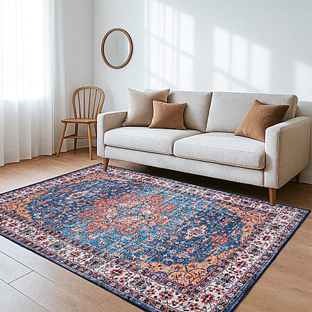 Vintage Printed Chenille Area Rug with Non-Slip Backing (180x120cm) - Multicolor