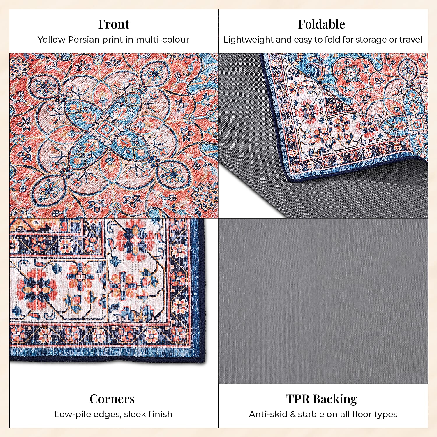 Vintage Printed Chenille Area Rug with Non-Slip Backing (180x120cm) - Multicolor