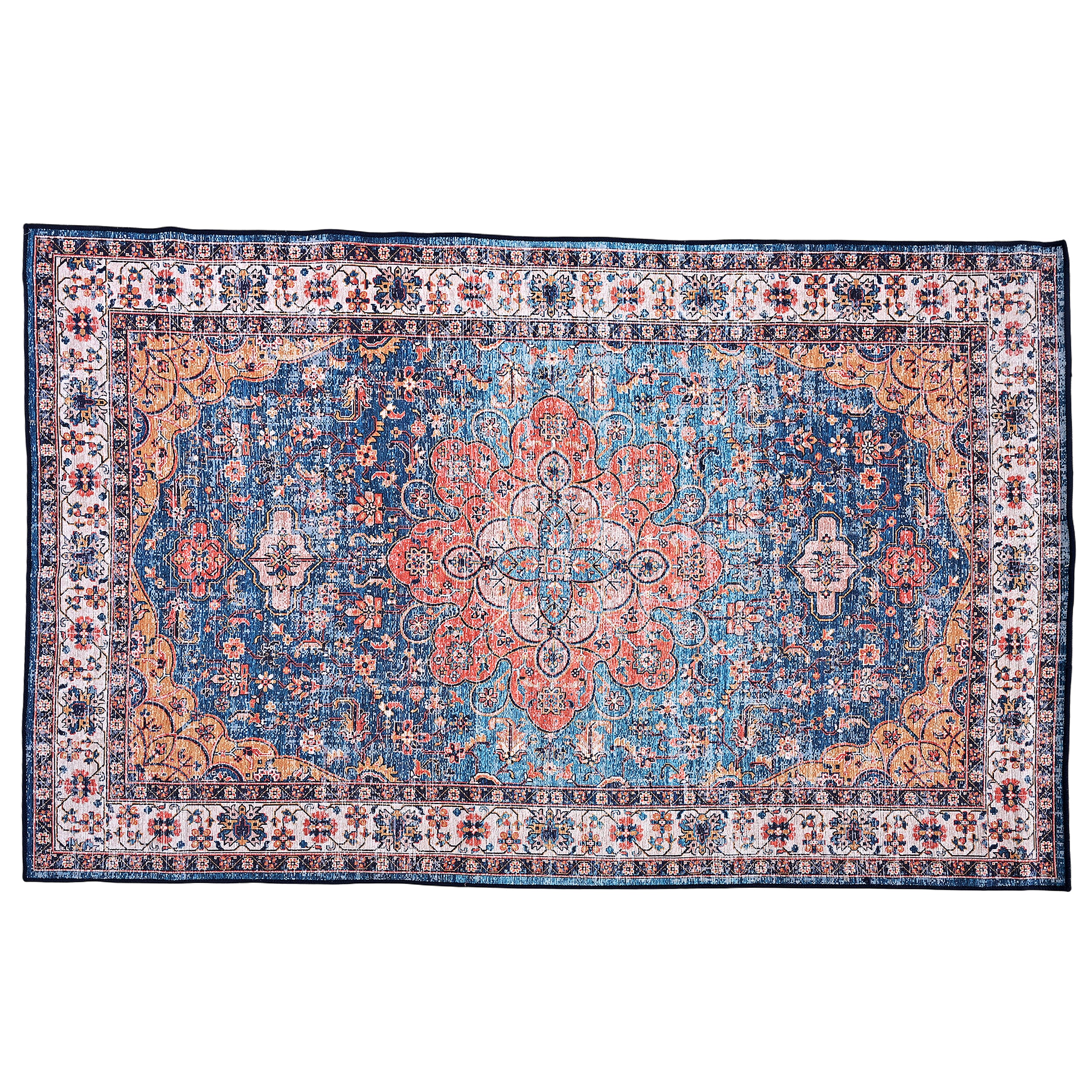 Vintage Printed Chenille Area Rug with Non-Slip Backing (180x120cm) - Multicolor
