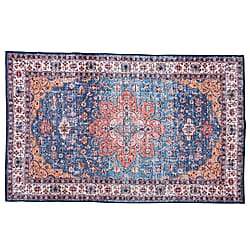Vintage Printed Chenille Area Rug with Non-Slip Backing (180x120cm) - Red & Multicolor