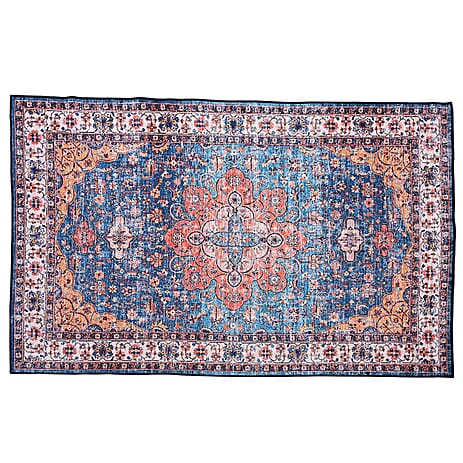 Vintage Printed Chenille Area Rug with Non-Slip Backing (180x120cm) - Multicolor