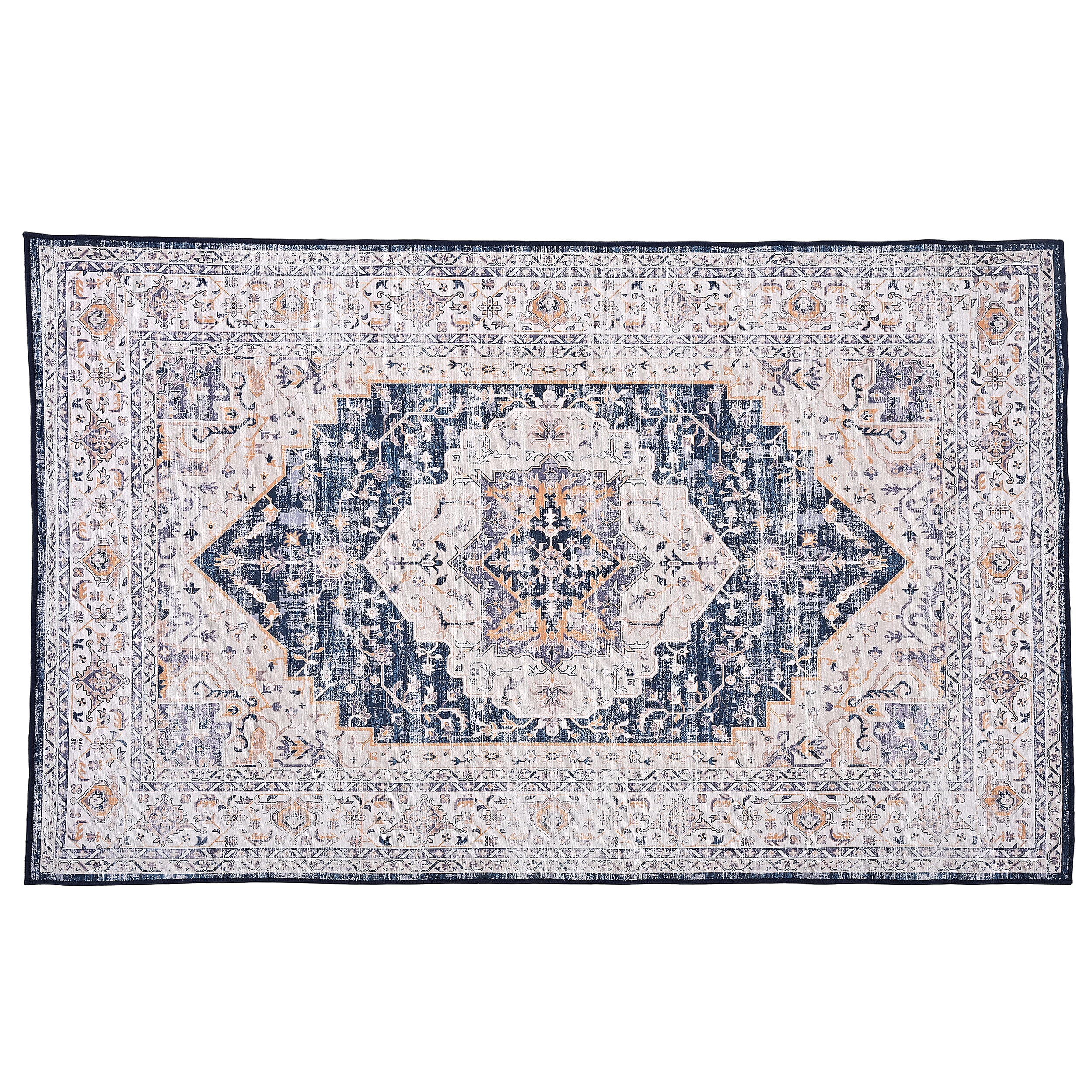 Vintage Printed Chenille Area Rug with Non-Slip Backing (180x120cm) - Off White & Multicolor