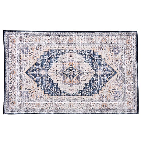 Vintage Printed Chenille Area Rug with Non-Slip Backing (180x120cm) - Off White & Multicolor