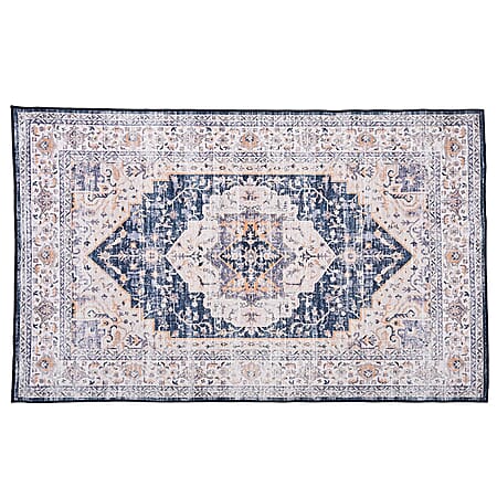 Vintage Printed Chenille Area Rug with Non-Slip Backing (180x120cm) - Off White & Multicolor Vintage Printed Chenille Area Rug with Non-Slip Backing (180x120cm) - Off White & Multicolor