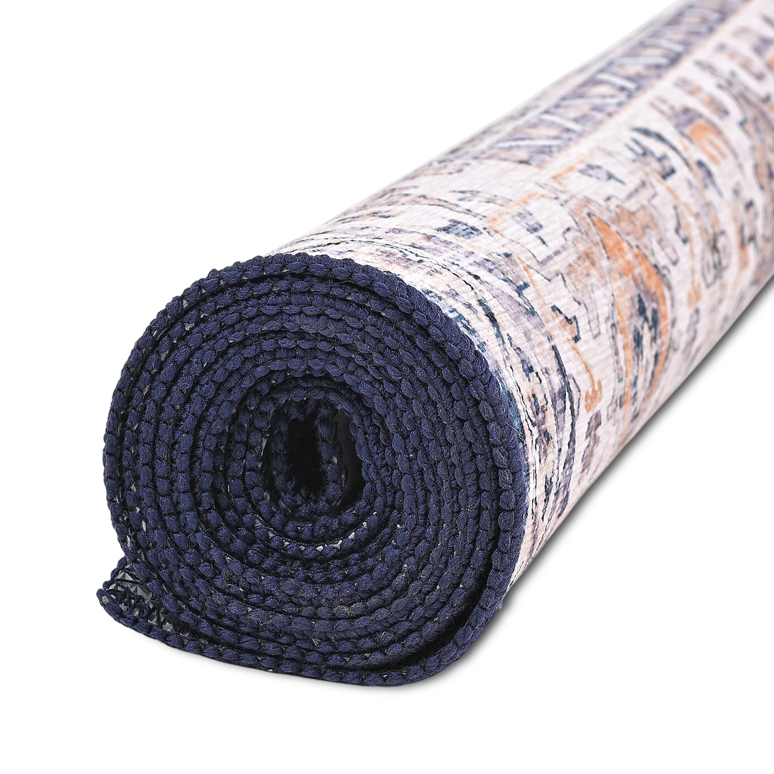 Vintage Printed Chenille Area Rug with Non-Slip Backing (180x120cm) - Off White & Multicolor