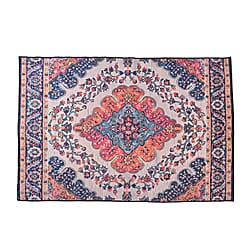 Vintage Printed Chenille Area Rug with Non-Slip Backing (180x120cm) - Red & Multicolor