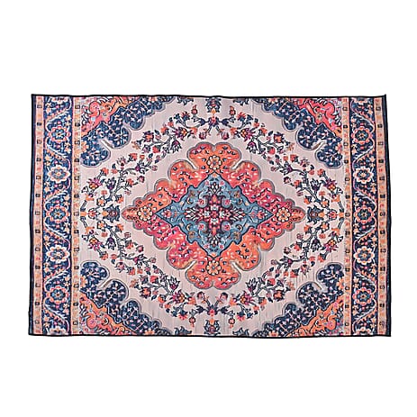 Vintage Printed Chenille Area Rug with Non-Slip Backing (180x120cm) - Blue and Multicolor