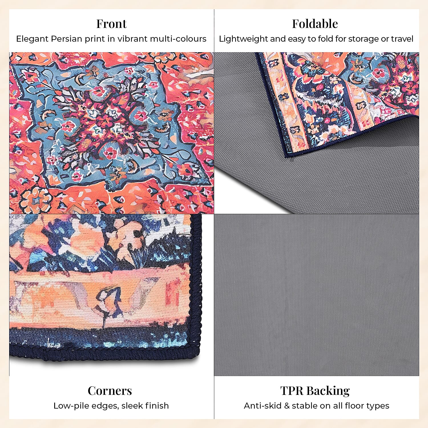 Vintage Printed Chenille Area Rug with Non-Slip Backing (180x120cm) - Blue and Multicolor