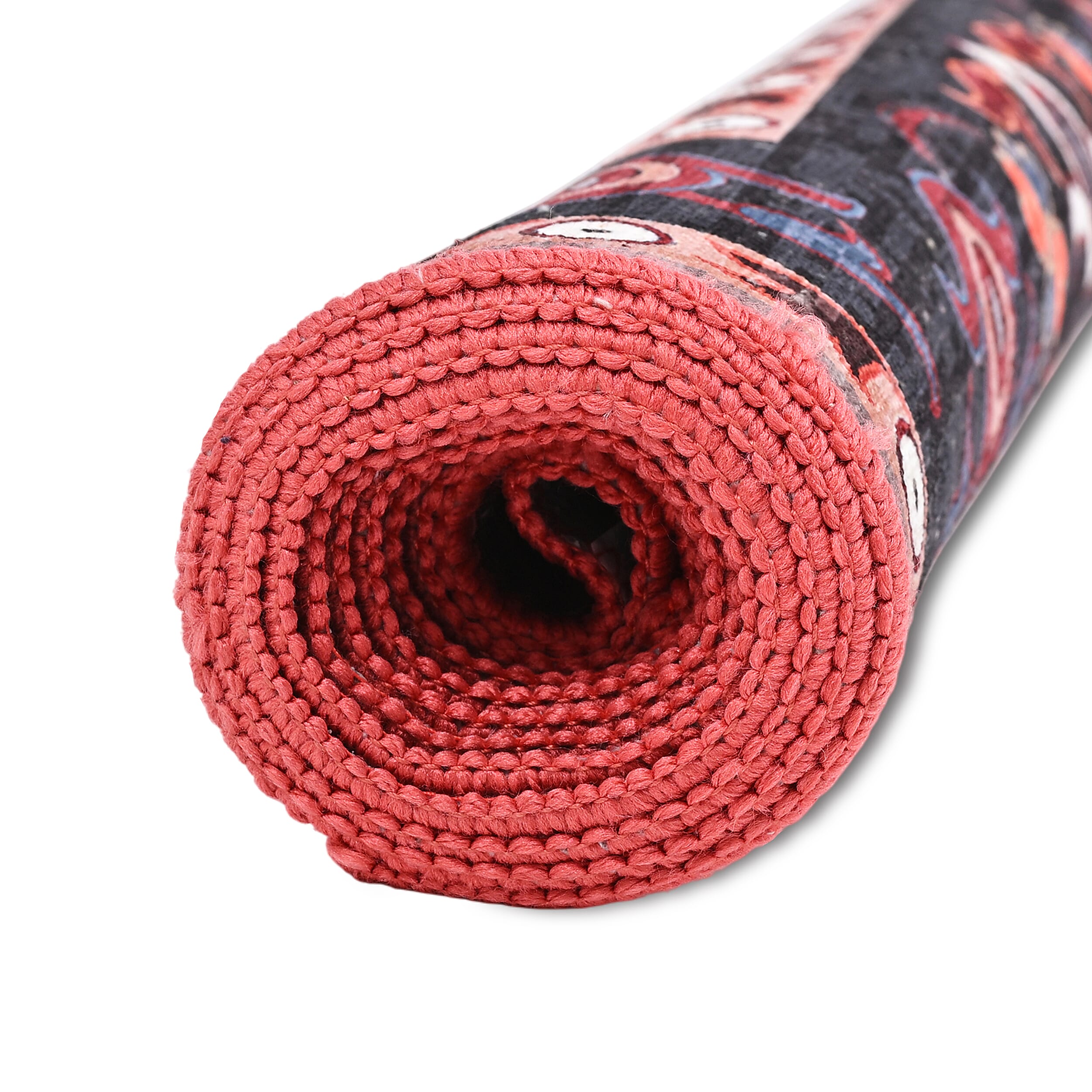 Vintage Printed Chenille Area Rug with Non-Slip Backing (180x120cm) - Red & Multicolor