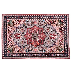Vintage Printed Chenille Area Rug with Non-Slip Backing (180x120cm) - Red & Multicolor