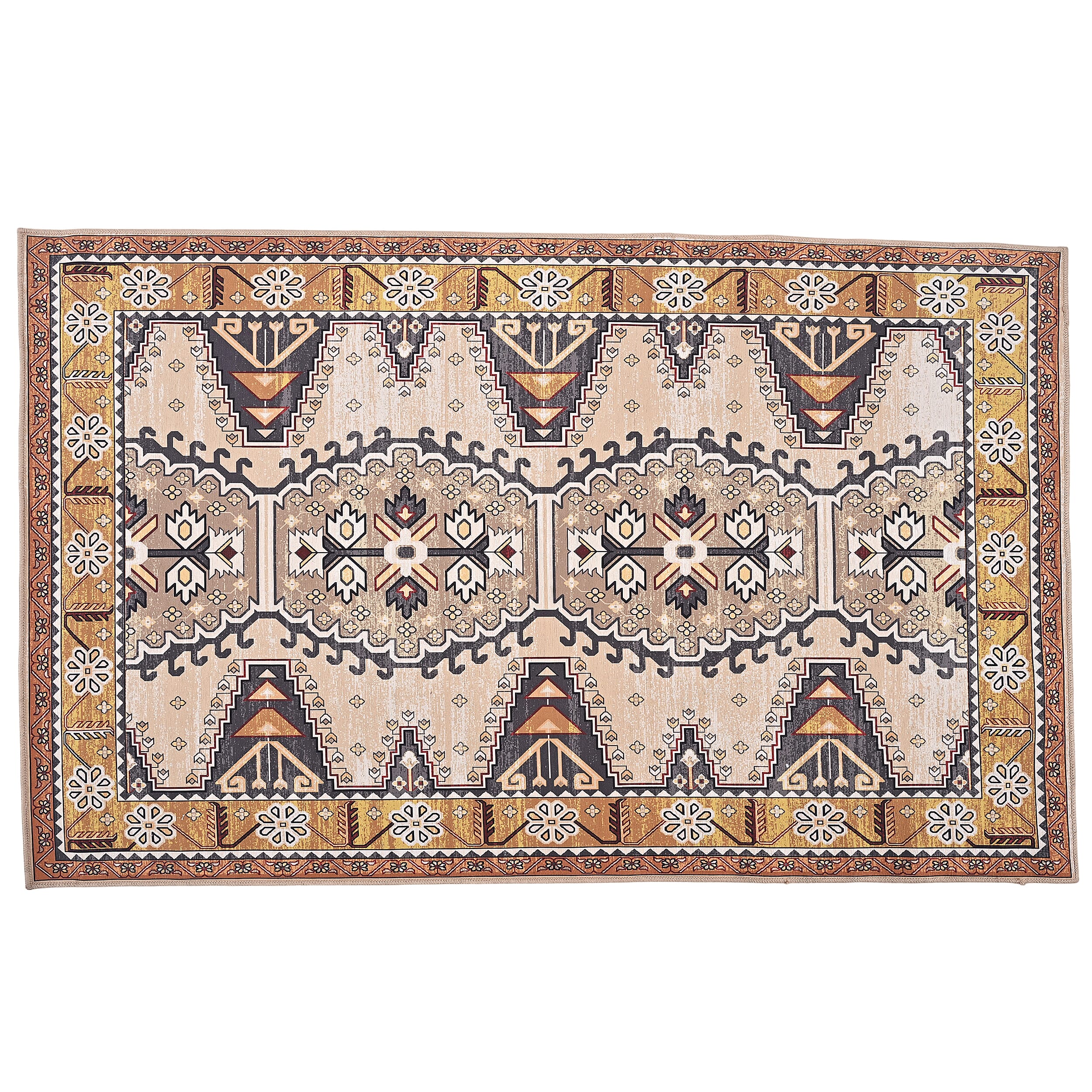 Vintage Printed Chenille Area Rug with Non-Slip Backing (180x120cm) - Multicolor