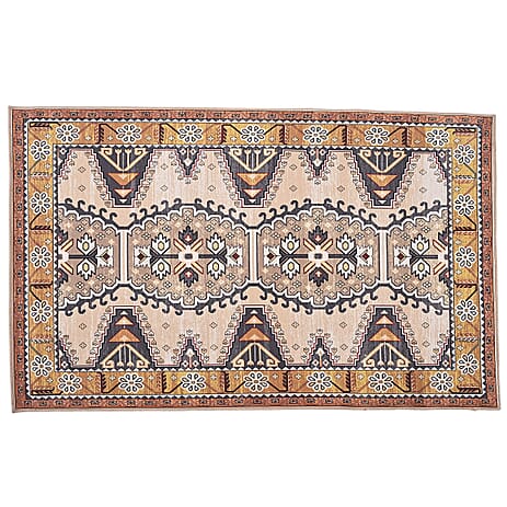 Vintage Printed Chenille Area Rug with Non-Slip Backing (180x120cm) - Multicolor