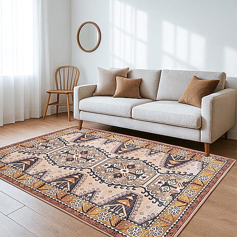 Vintage Printed Chenille Area Rug with Non-Slip Backing (180x120cm) - Multicolor