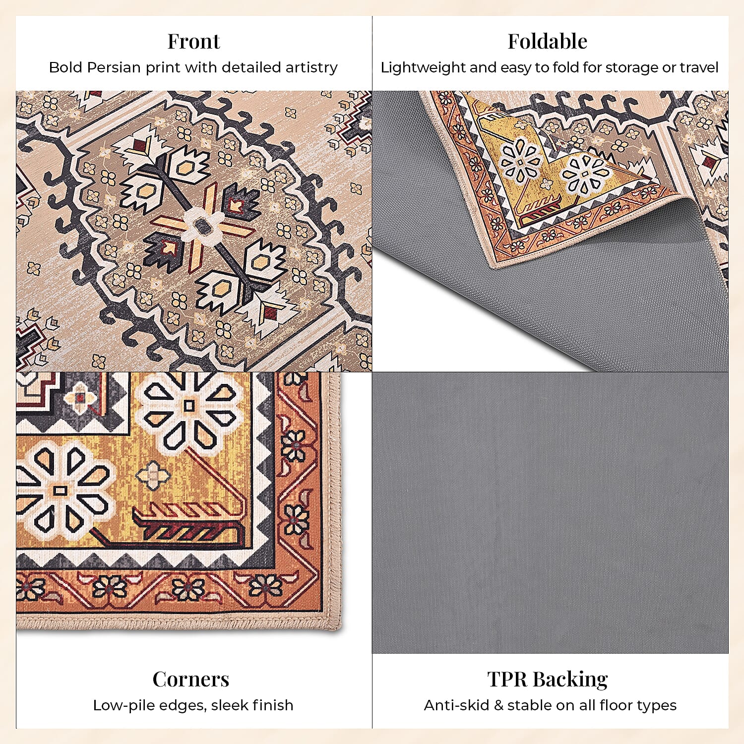 Vintage Printed Chenille Area Rug with Non-Slip Backing (180x120cm) - Multicolor