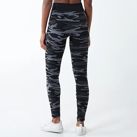 Camouflage Fleece Lined Leggings - Black & Grey (Size 12-14)
