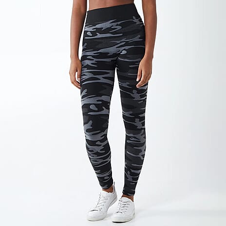 Camouflage Fleece Lined Leggings - Black & Grey (Size 8-10)