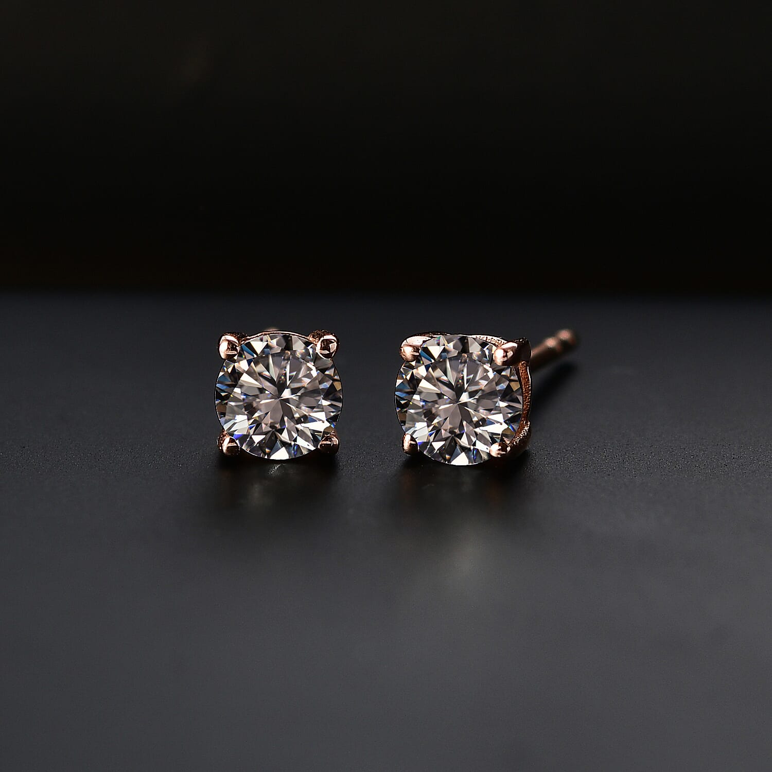 Luxuriant Diamond Lab Grown Diamond Stud Push Back Earrings in Vermeil Rose Gold Plated Sterling Silver 3 Ct.