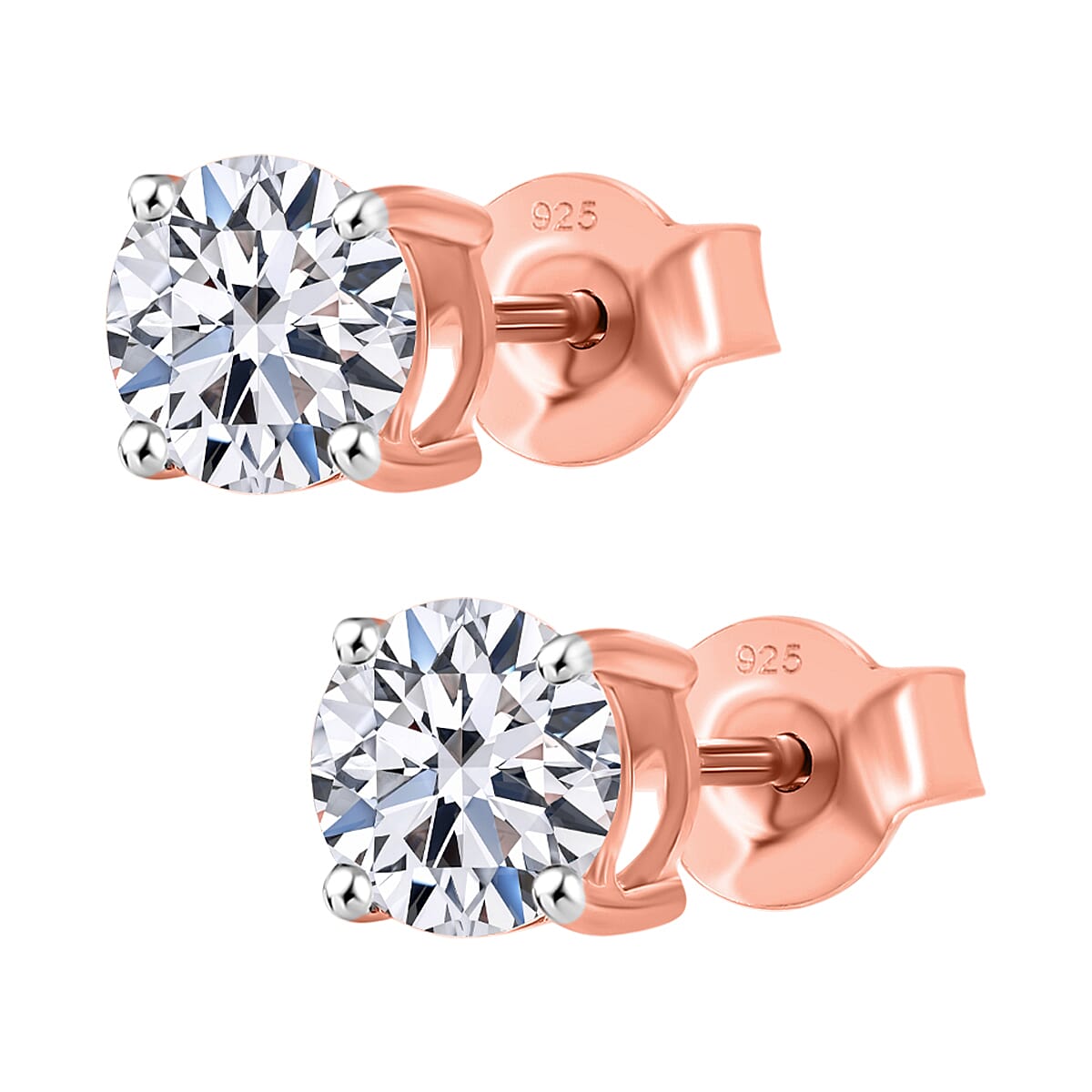 Luxuriant Diamond Lab Grown Diamond Stud Push Back Earrings in Vermeil Rose Gold Plated Sterling Silver 5 Ct.