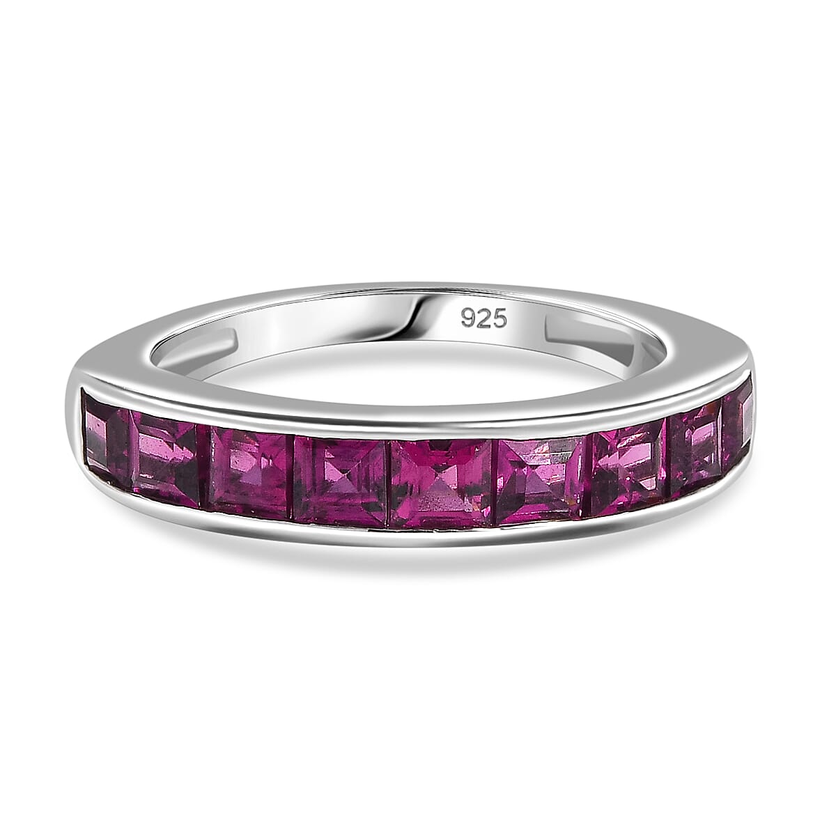 Radiant Ember Garnet Ring in Rhodium Overlay Sterling Silver 1.88 Ct.