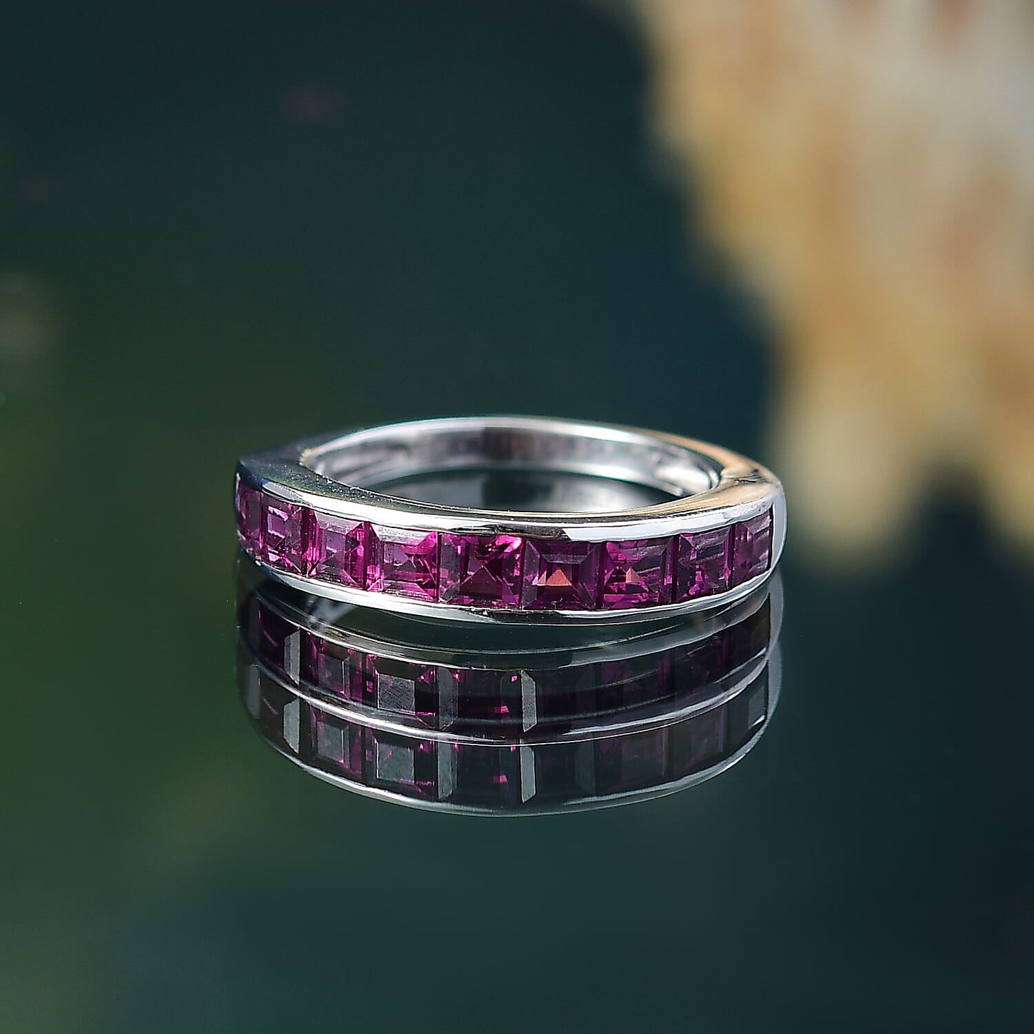 Radiant Ember Garnet Ring in Rhodium Overlay Sterling Silver 1.88 Ct.
