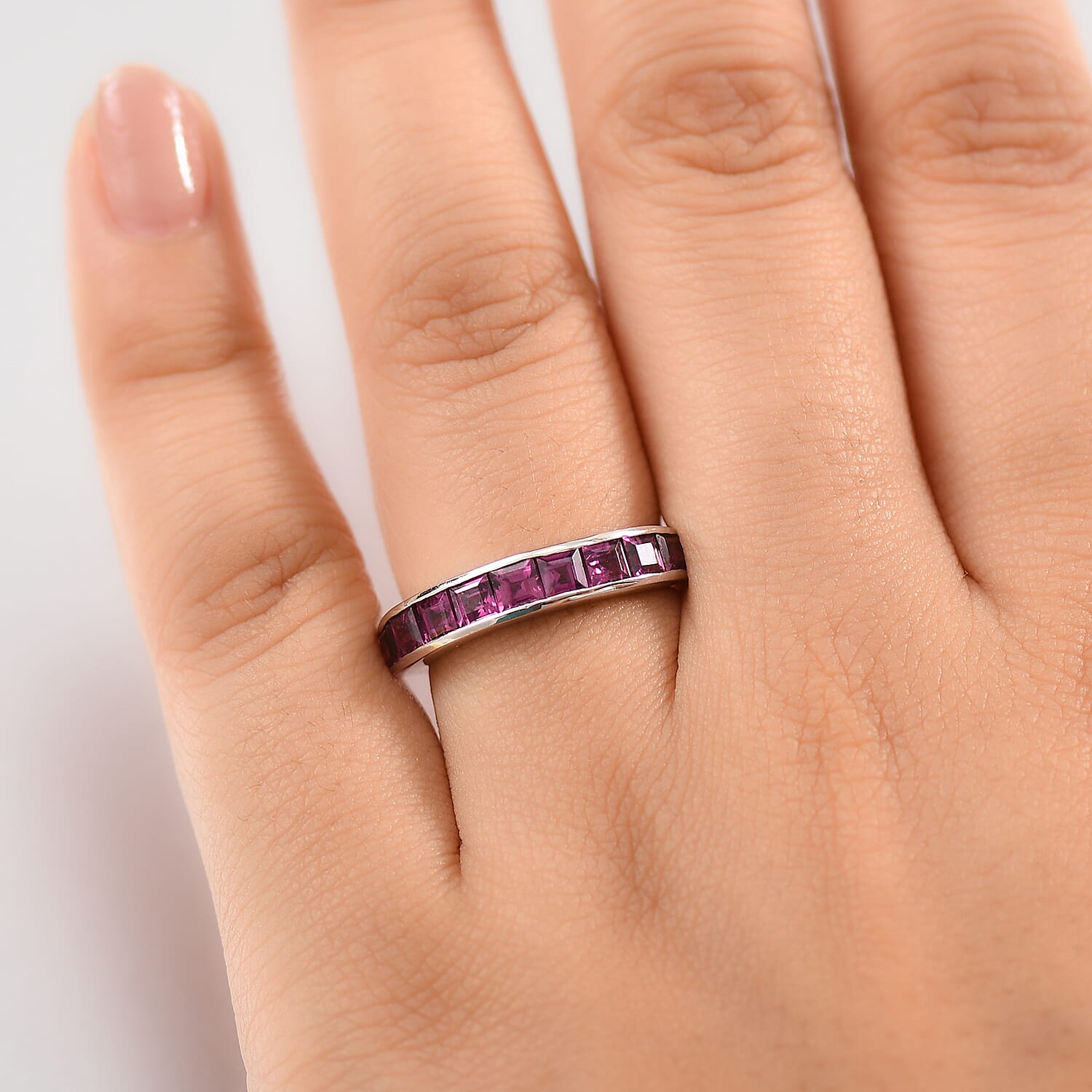 Radiant Ember Garnet Ring in Rhodium Overlay Sterling Silver 1.88 Ct.