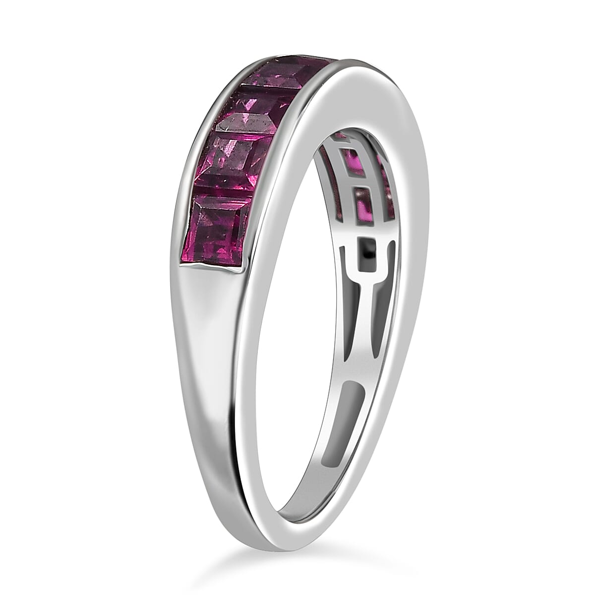 Radiant Ember Garnet Ring in Rhodium Overlay Sterling Silver 1.88 Ct.