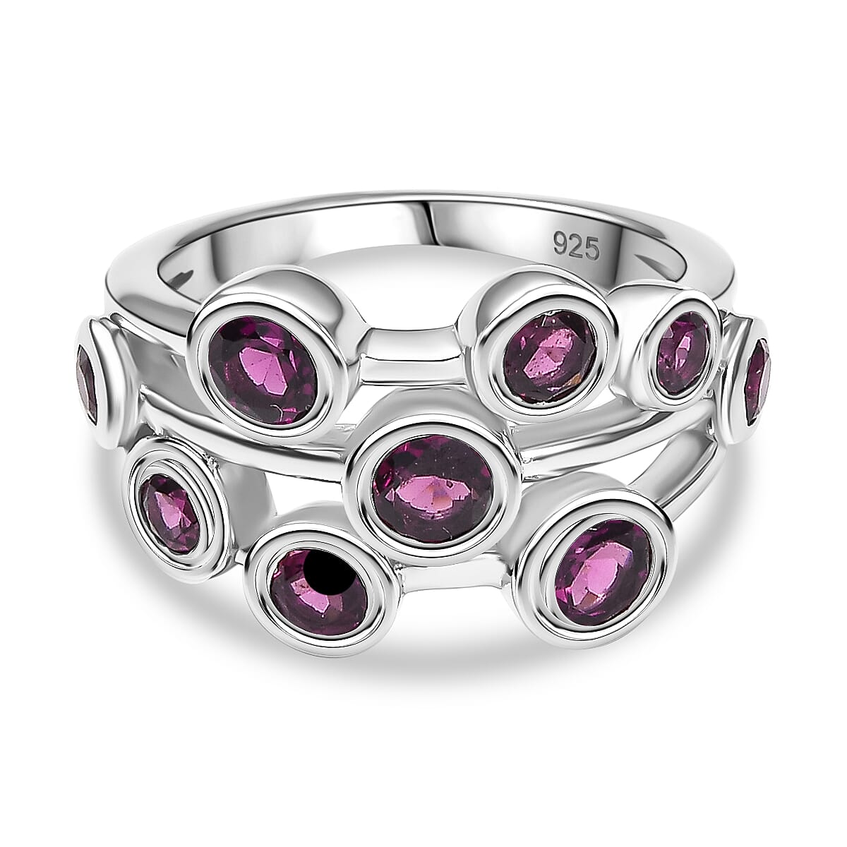Radiant Ember Garnet Cluster Ring in Rhodium Overlay Sterling Silver 2.18 Ct.