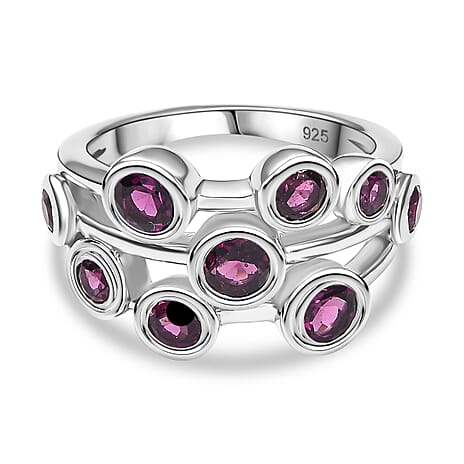Radiant Ember Garnet Cluster Ring in Rhodium Overlay Sterling Silver 2.18 Ct.
