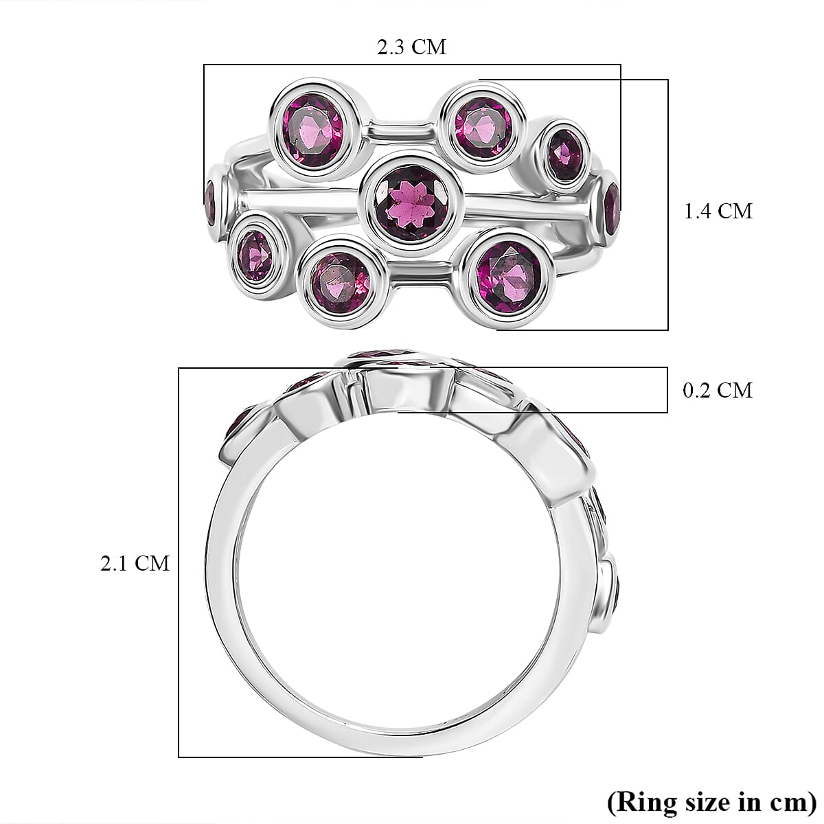 Radiant Ember Garnet Cluster Ring in Rhodium Overlay Sterling Silver 2.18 Ct.