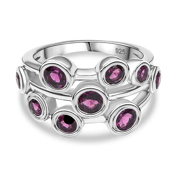 Radiant Ember Garnet Bubble Ring in Rhodium Overlay Sterling Silver 2.18 Ct.