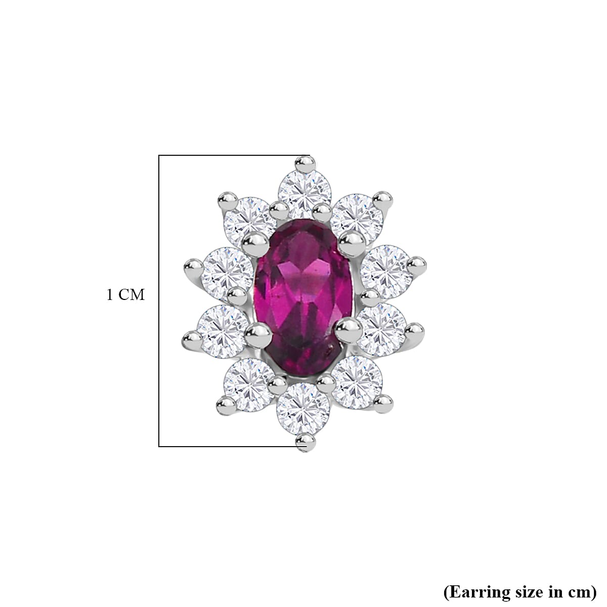 Radiant Ember Garnet & White Zircon Solitaire Stud Push Post Earring in Rhodium Overlay Sterling Silver 1.05 Ct.