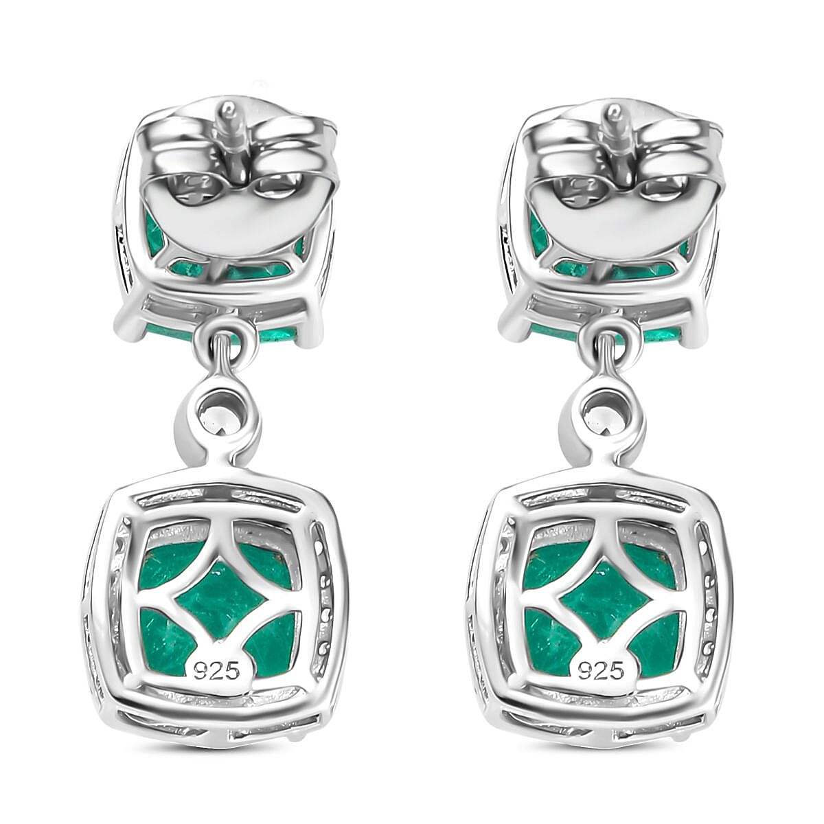 Emeraldine Triplet Quartz & White Zircon Earring with Push Back in Rhodium Overlay Sterling Silver 7.55 Ct. Emeraldine Triplet Quartz & White Zircon Earring with Push Back in Rhodium Overlay Sterling Silver 7.55 Ct.