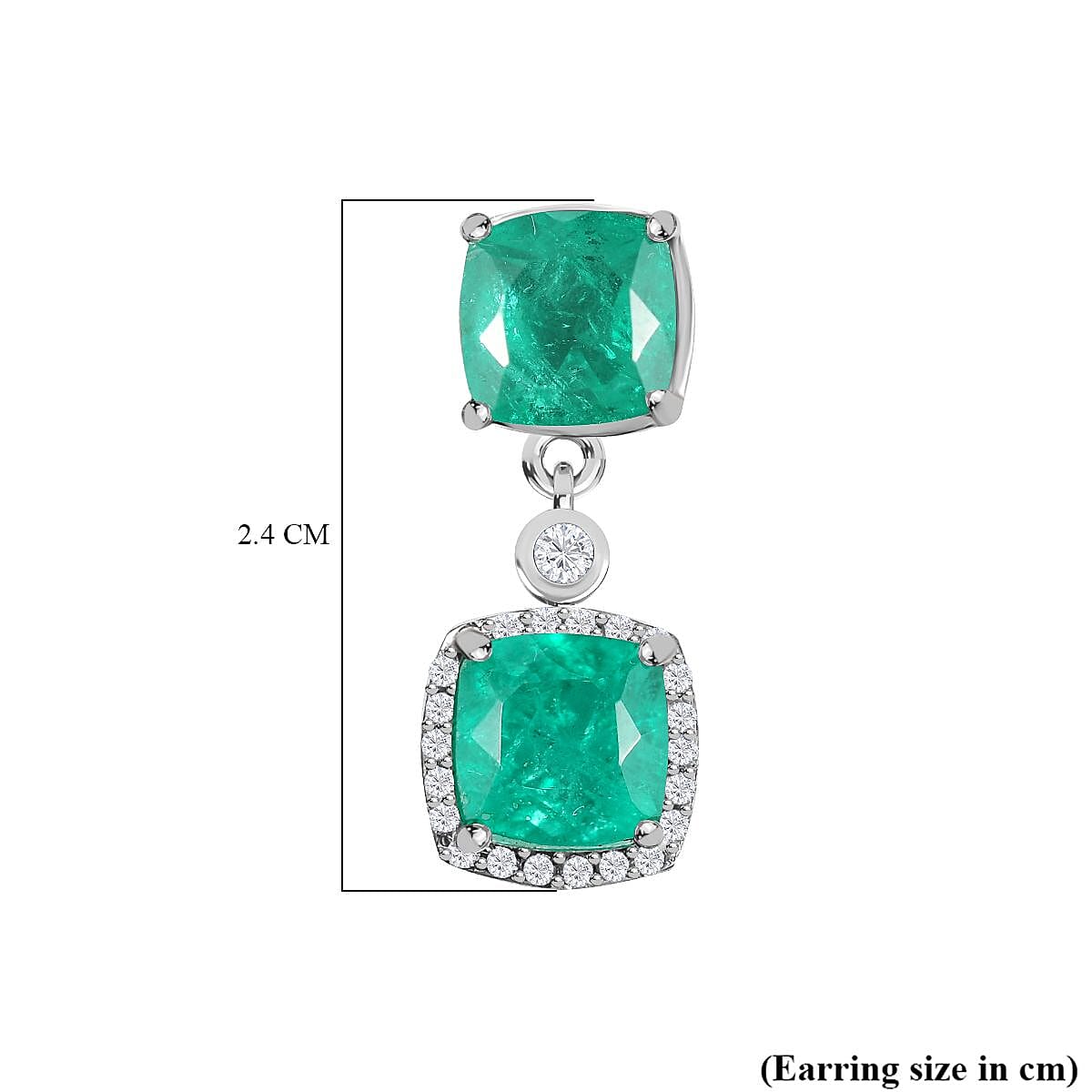 Emeraldine Triplet Quartz & White Zircon Earring with Push Back in Rhodium Overlay Sterling Silver 7.55 Ct. Emeraldine Triplet Quartz & White Zircon Earring with Push Back in Rhodium Overlay Sterling Silver 7.55 Ct.