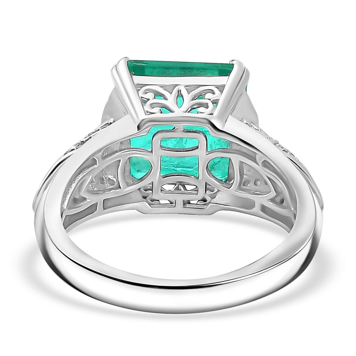 Emeraldine Triplet Quartz & White Zircon Solitaire Ring in Rhodium Overlay Sterling Silver 5.88 Ct.