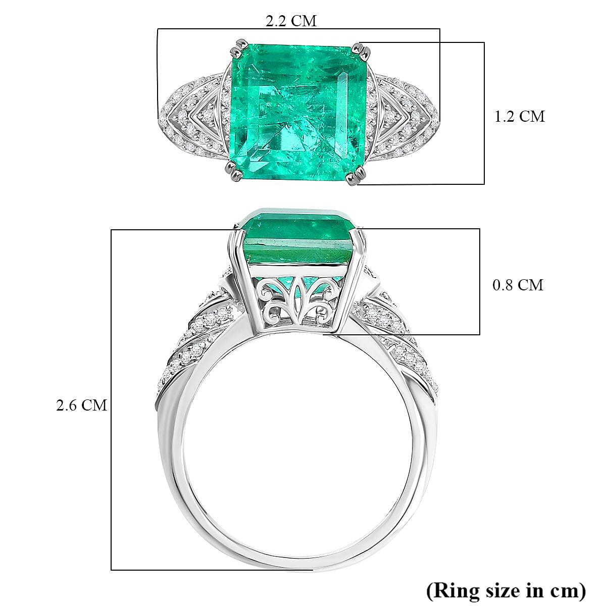 Emeraldine Triplet Quartz & White Zircon Solitaire Ring in Rhodium Overlay Sterling Silver 5.88 Ct.