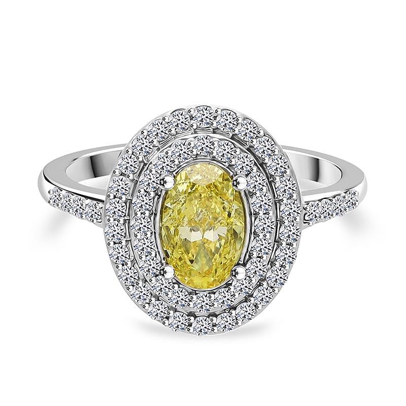 Luxuriant Diamond 950 Platinum Lab Grown Yellow Diamond & White Lab Grown Diamond Ring 1.49 Ct, Platinum Wt. 5.13 Gms
