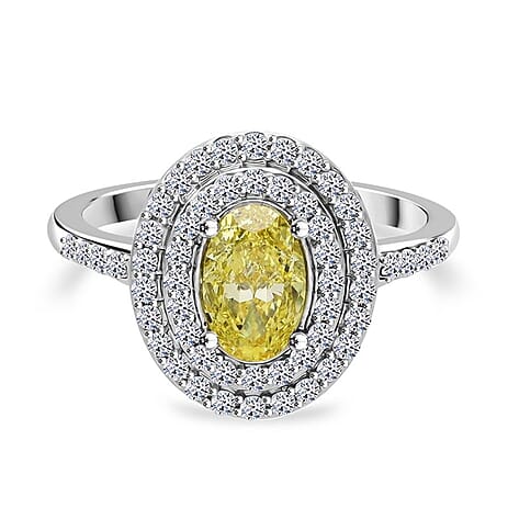 Luxuriant Diamond 950 Platinum Lab Grown Yellow Diamond & White Lab Grown Diamond Ring 1.49 Ct, Platinum Wt. 5.13 Gms