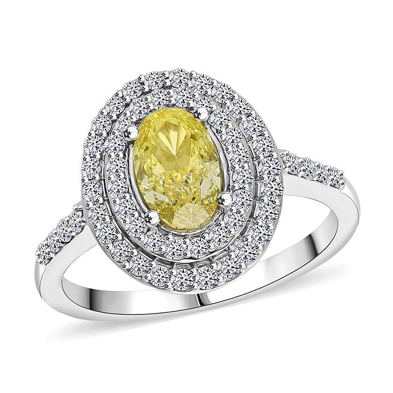 Luxuriant Diamond 950 Platinum Lab Grown Yellow Diamond & White Lab Grown Diamond Ring 1.49 Ct, Platinum Wt. 5.13 Gms