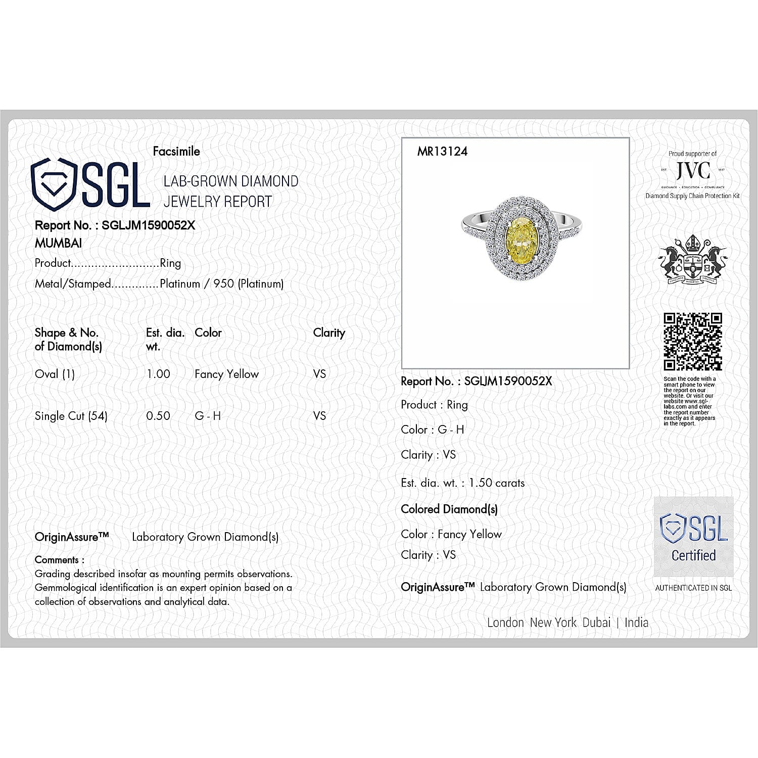 Luxuriant Diamond 950 Platinum Lab Grown Yellow Diamond & White Lab Grown Diamond Ring 1.49 Ct, Platinum Wt. 5.13 Gms