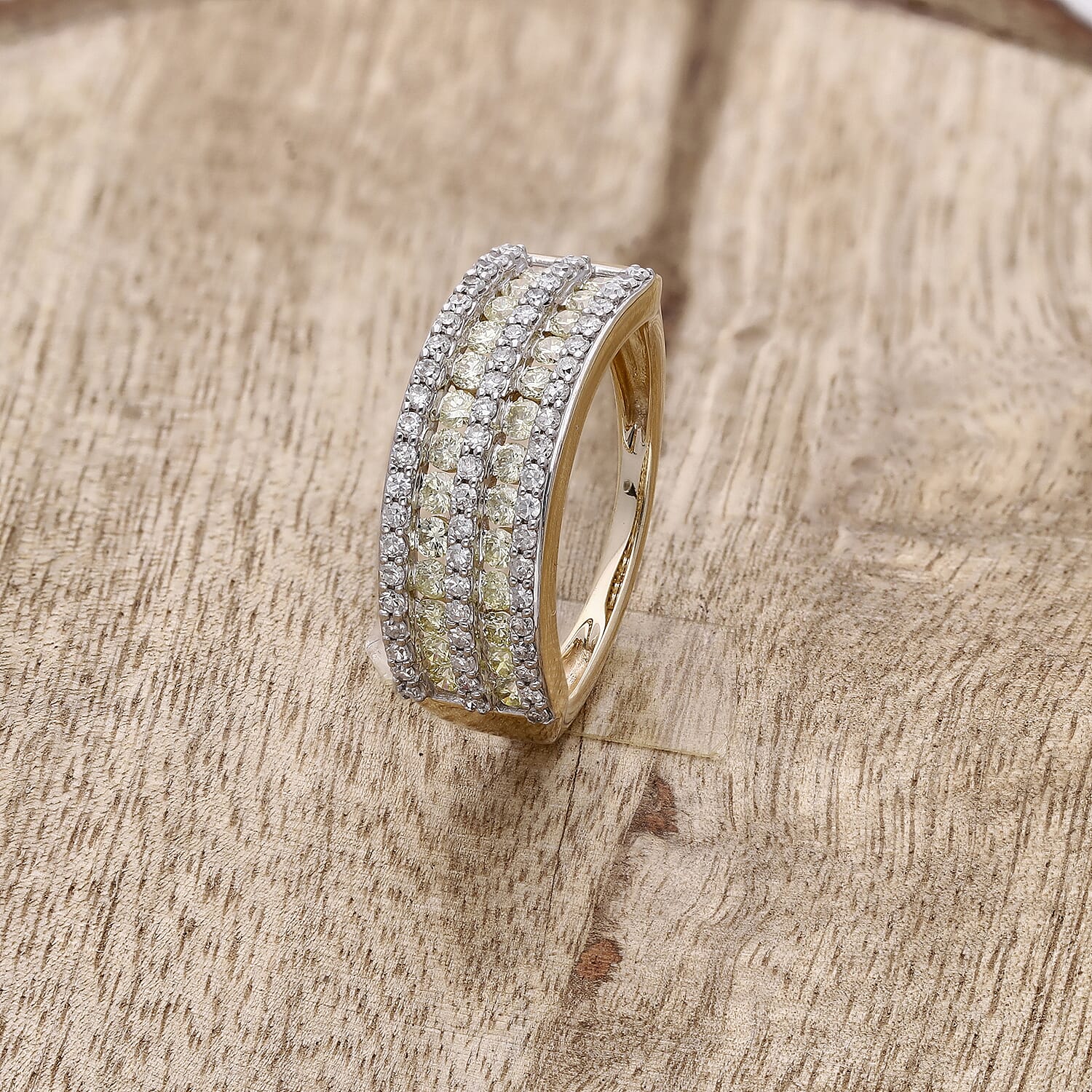 9K Yellow Gold SGL Certified Natural Yellow Diamond & White Diamond (G-H I3) Ring 1.01 Ct. 9K Yellow Gold SGL Certified Natural Yellow Diamond & White Diamond (G-H I3) Ring 1.01 Ct.