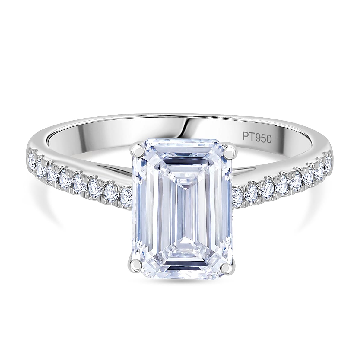 Luxuriant Diamond 950 Platinum IGI Certified (VS2-G) Lab Grown Emerald Cut Diamond Ring 3.00 Ct.