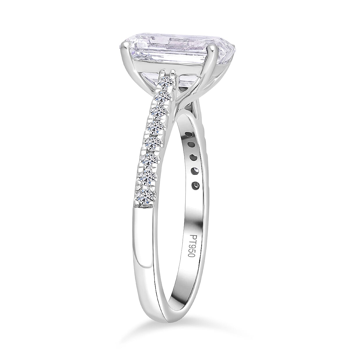 Luxuriant Diamond 950 Platinum IGI Certified (VS2-G) Lab Grown Emerald Cut Diamond Ring 3.00 Ct.