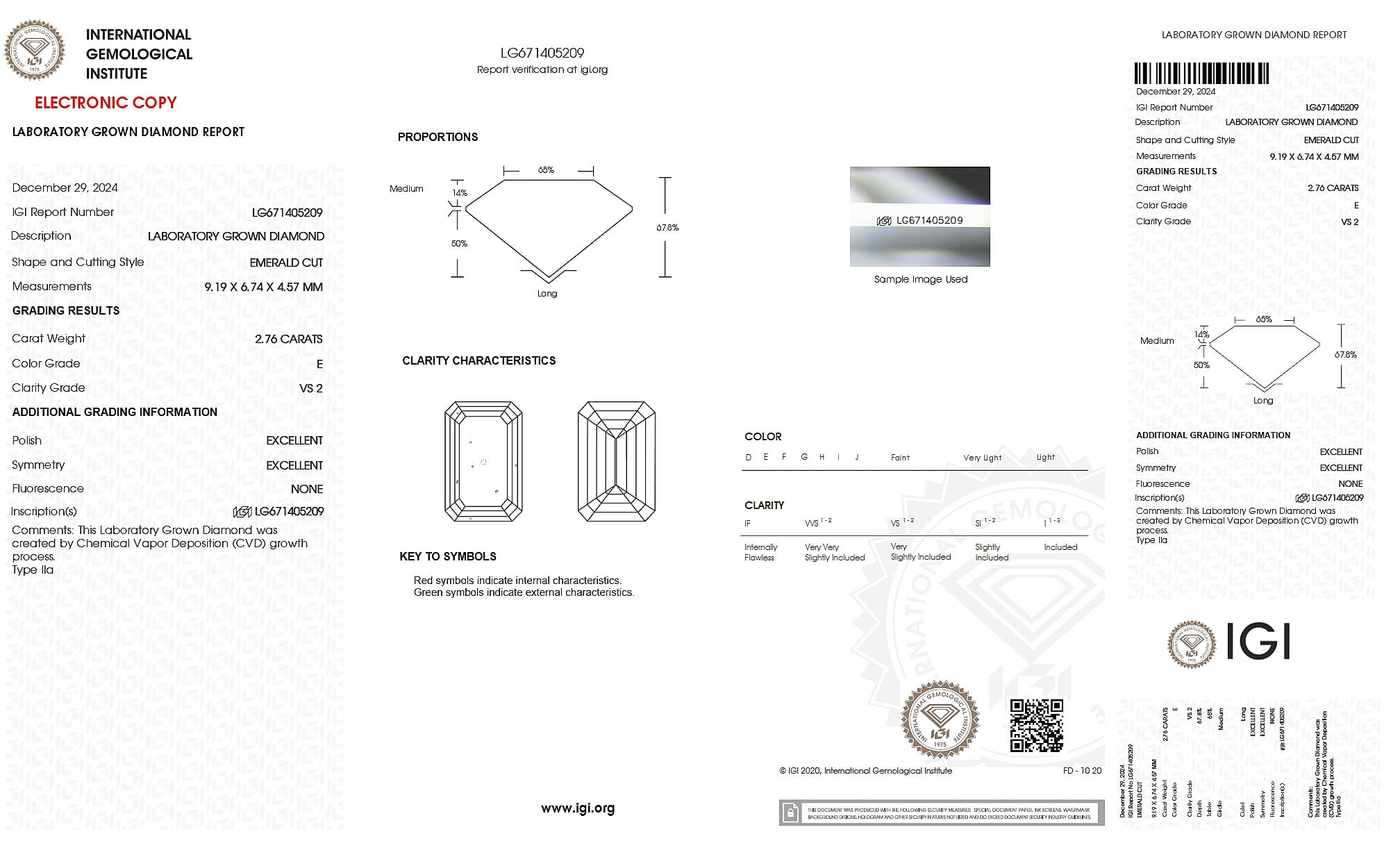 Luxuriant Diamond 950 Platinum IGI Certified (VS2-G) Lab Grown Emerald Cut Diamond Ring 3.00 Ct.