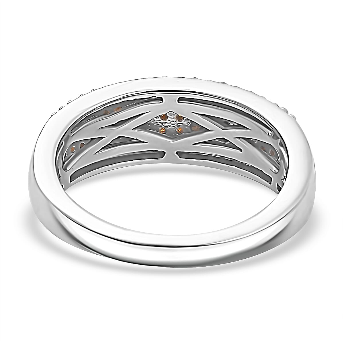 Orangy Red Diamond & White Diamond Ring in Rhodium Overlay Sterling Silver 0.50 Ct.