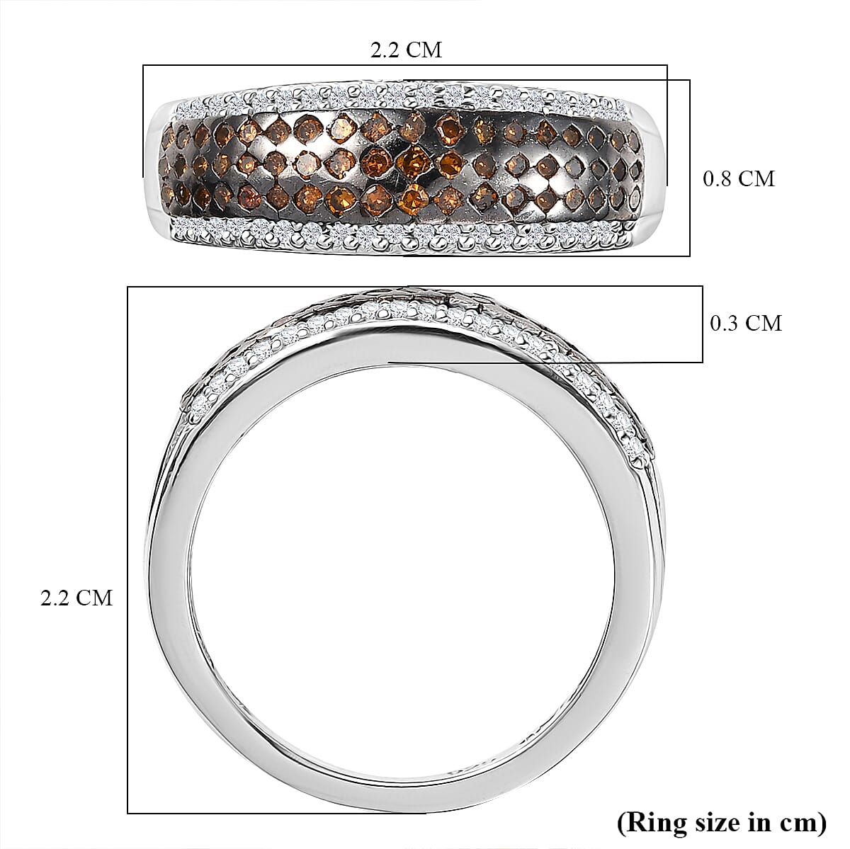 Orangy Red Diamond & White Diamond Ring in Rhodium Overlay Sterling Silver 0.50 Ct.